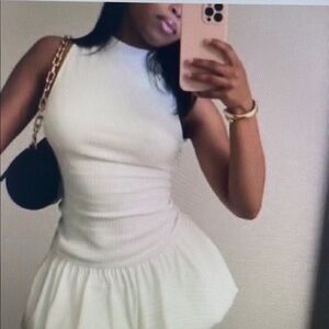 White Pleated Fit and Flare Sleeveless Dress for Wedding Guest